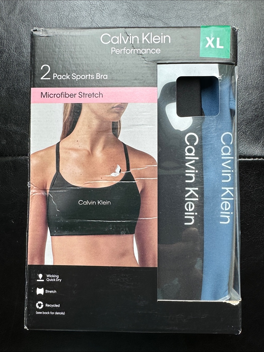 NWT Calvin Klein 2-Pack Sports Bras Black & Blue XL 1965981 Racer Back Wicking